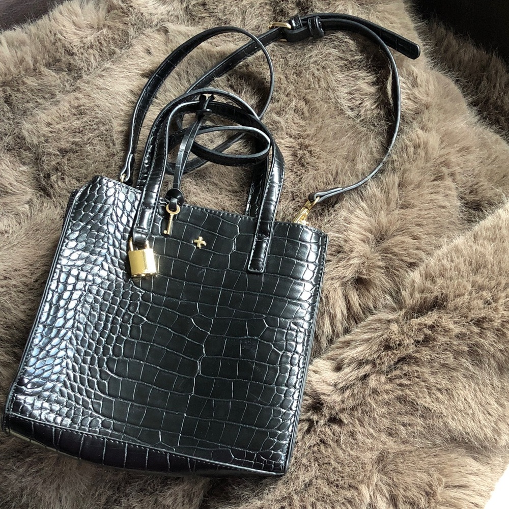 Peta + Jain Black Croc-Embossed Leather Satchel with Gold Lock